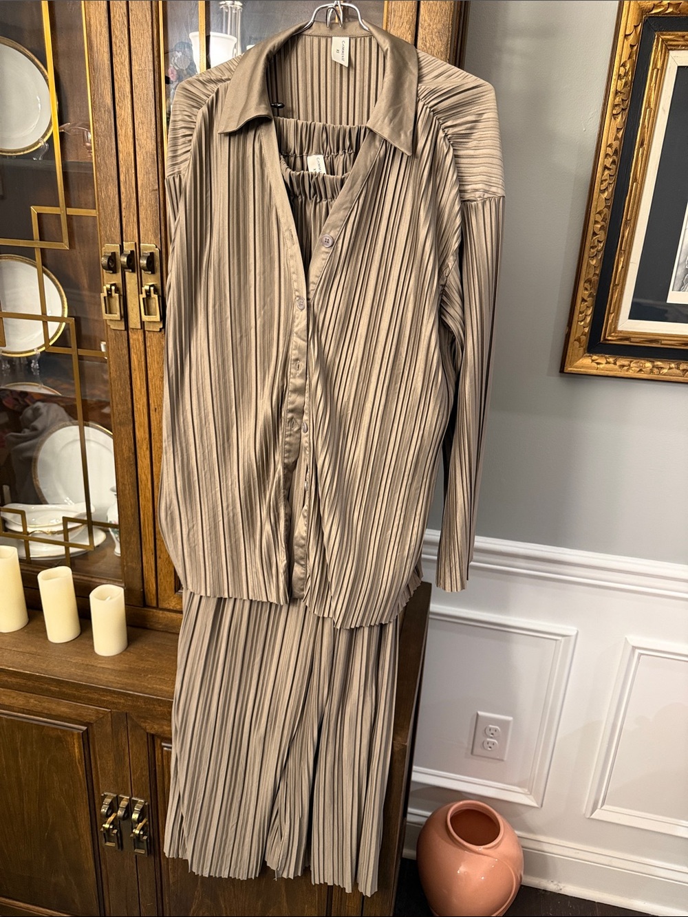 Commense Taupe Pleated Pant Set